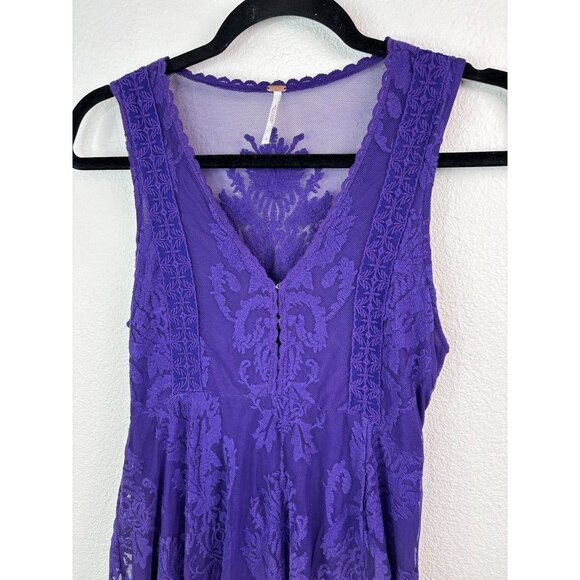 Free People women's 0 purple lace v-neck sleeveless‎ mini fit and flare dress - Picture 2 of 7